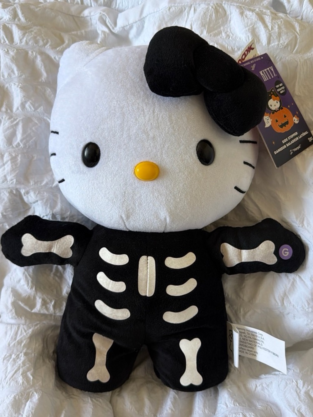 Hello Kitty Black & White Skeleton Plush with Yellow Nose